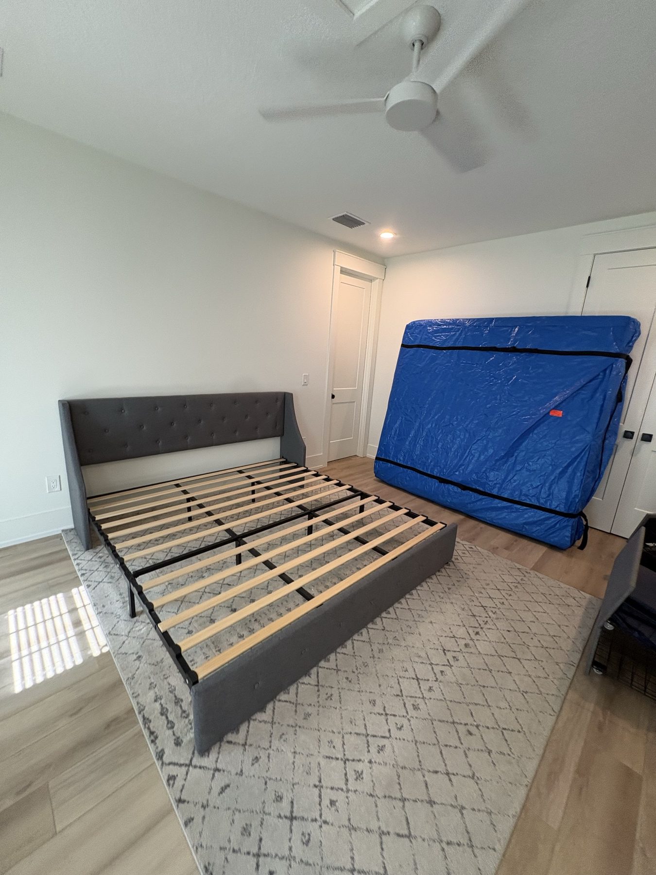 A bedroom staged and ready before moving day